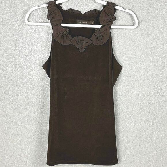 The Limited Ruffled Neck Brown Womens Size Small Polyester Blend Sleeveless Top - Picture 1 of 6